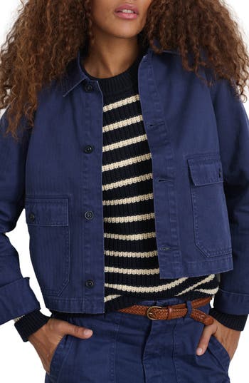 Alex Mill Marfa Crop Herringbone Twill Work Jacket In Blue