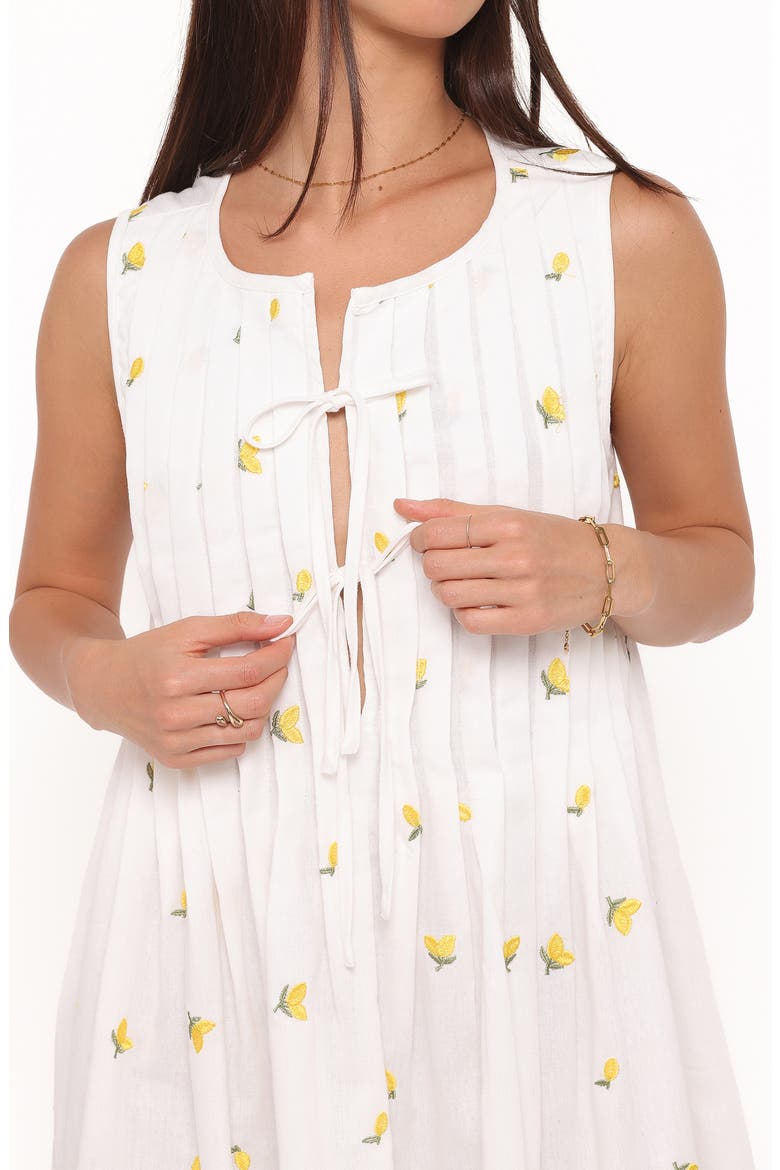 Madeline Embroidered Pintuck Tie Front Minidress, Alternate, color, EMBROIDERED LEMONS