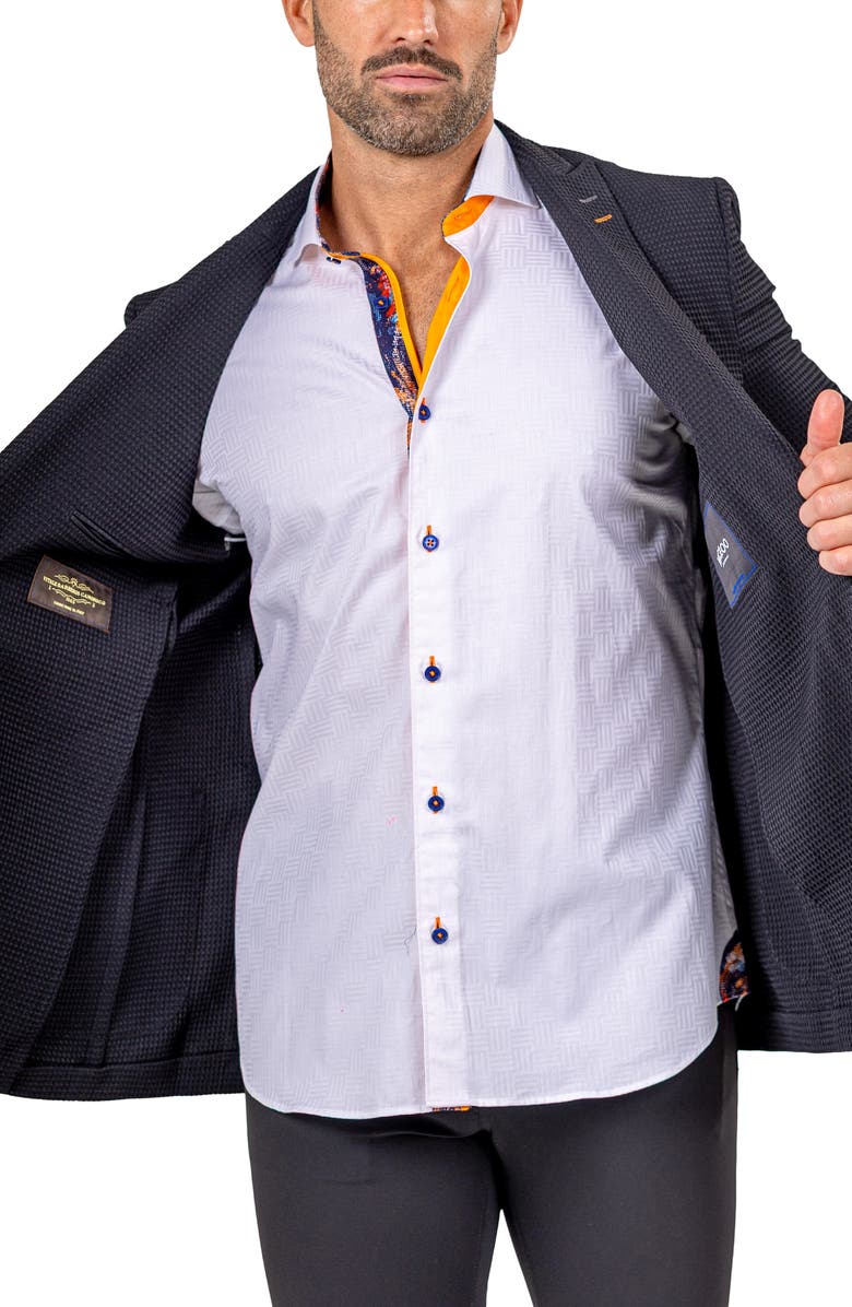 Maceoo Unconstructed Marthyr014 Black Seersucker Peak Lapel Blazer, Alternate, color, Black