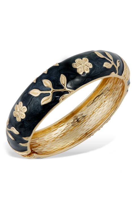 Enameled Floral Hinge Bangle Bracelet