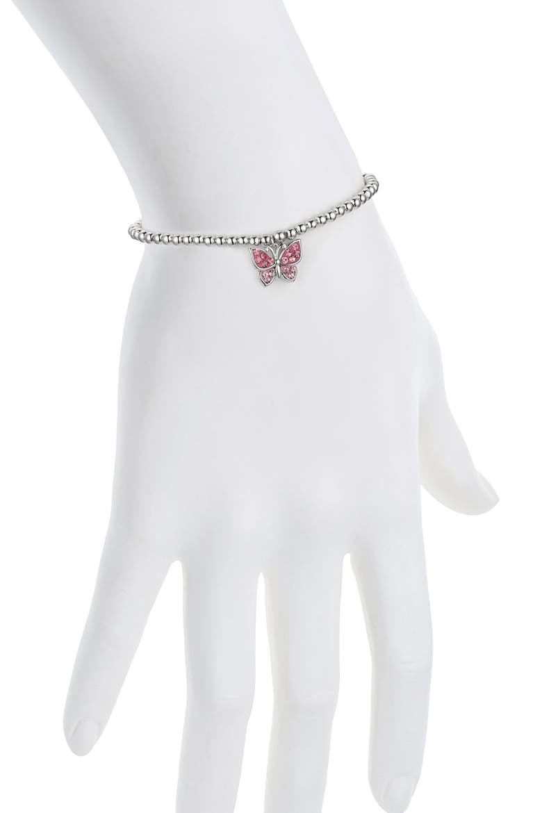 Kids' Crystal Butterfly Charm Stretch Bracelet, Alternate, color, PINK