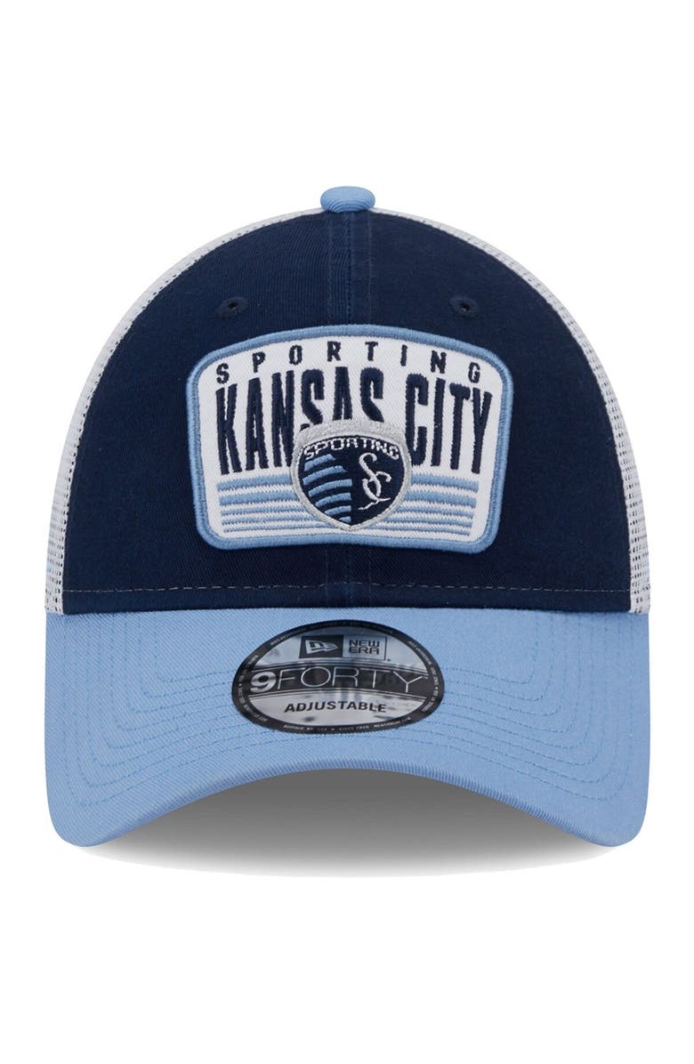 New Era Men's New Era Navy/Light Blue Sporting Kansas City Patch 9FORTY Trucker Snapback Hat, Alternate, color, 