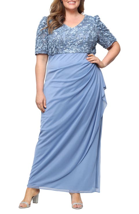 Embellished Short Sleeve Empire Waist Gown (Plus)