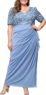Alex Evenings Embellished Short Sleeve Empire Waist Gown