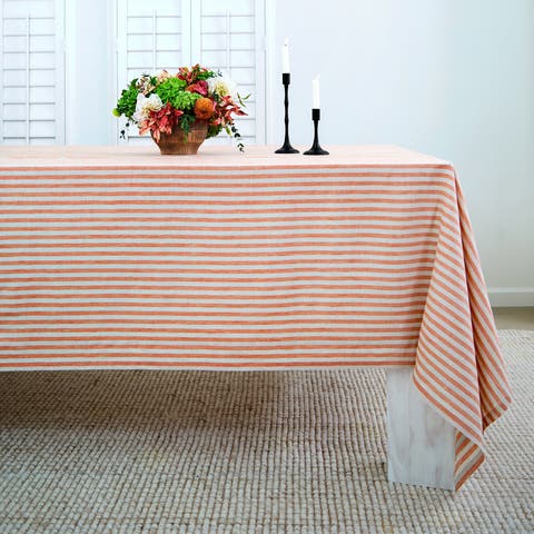 Linen Tablecloth for Dining Table, Holiday and Everyday Table Decor - Amalfi Stripe