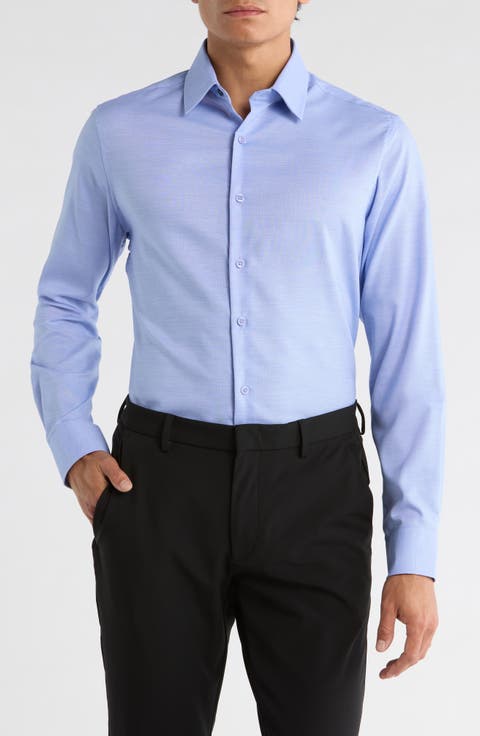 Slim Fit Textured Stretch Cotton Dress Shirt