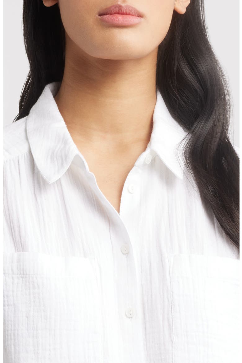 Cotton Gauze Button-Up Shirt, Alternate, color, WHITE