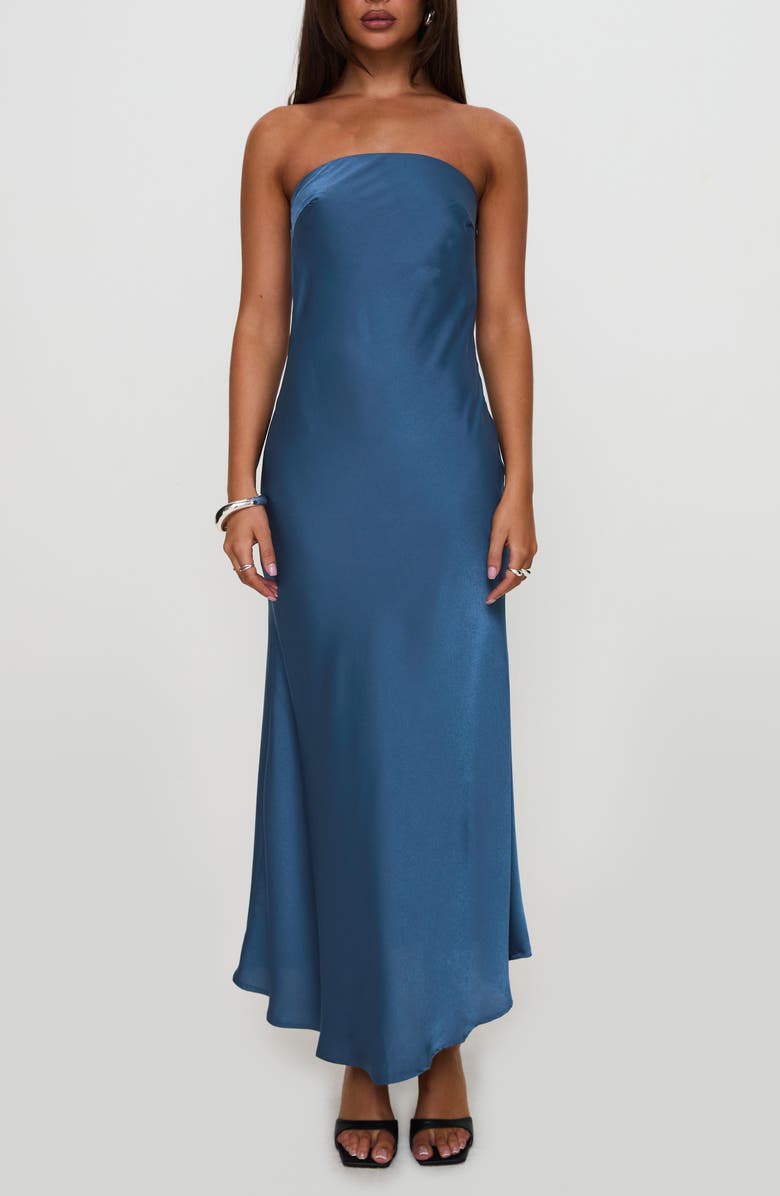Princess Polly Haley Strapless Satin Maxi Dress, Main, color, Blue