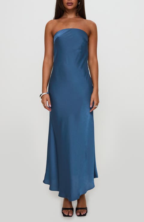 Haley Strapless Satin Maxi Dress