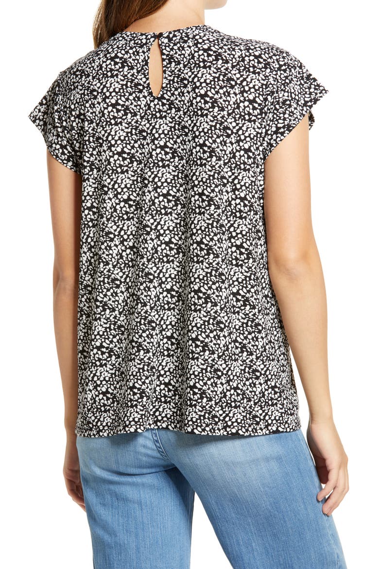 Keyhole Cap Sleeve Knit Top, Alternate, color, BLACK- IVORY LEO DOT