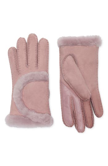 Ugg ® Genuine Shearling Exposed Curve Seam Gloves In Pink