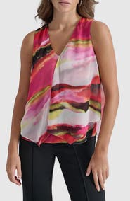 DKNY Printed Sleeveless Chiffon Top