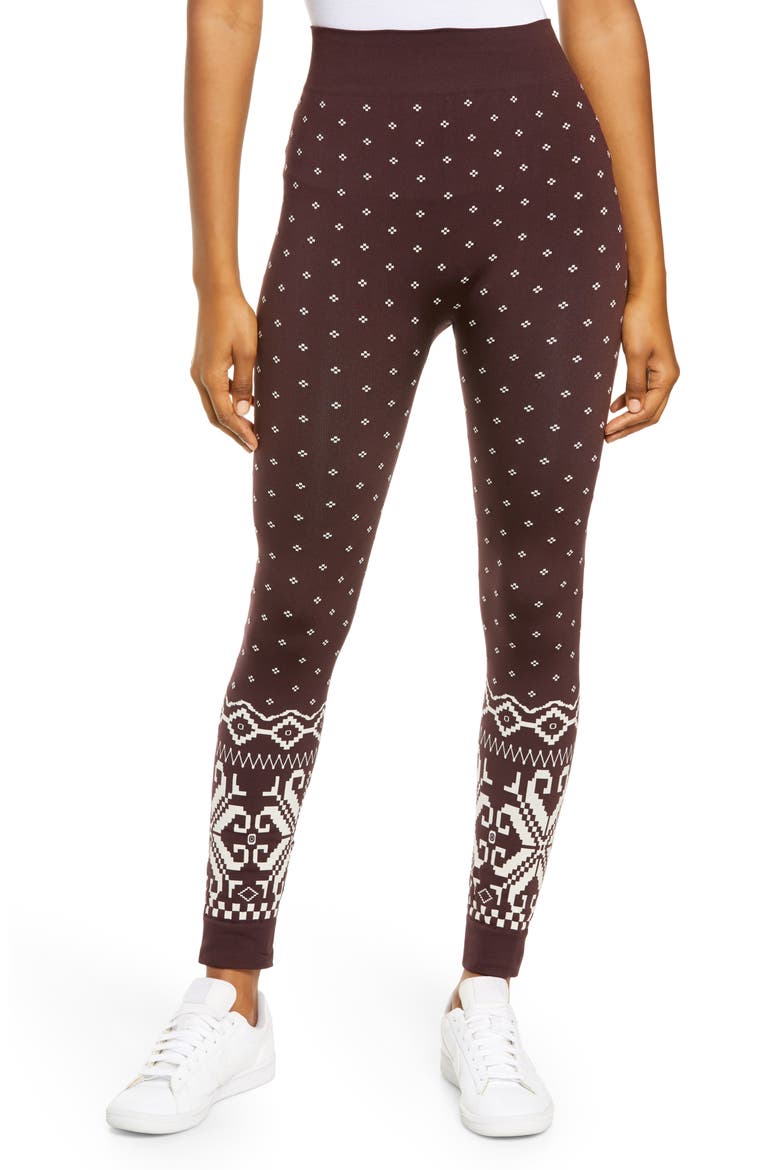 Women's Ski Base Layer Leggings, Main, color, BLACK CHERRY FAIRISLE JACQUARD