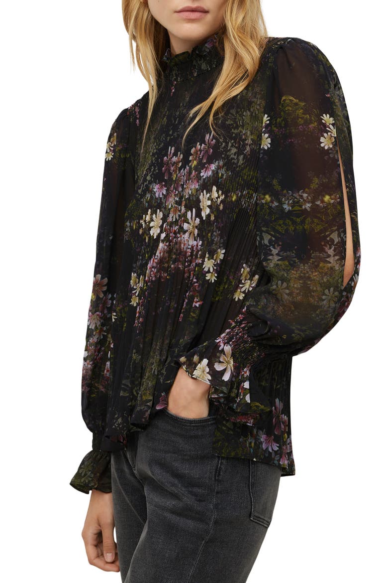 Cora Ophelia Pleated Floral Blouse, Alternate, color, BLACK MULTI