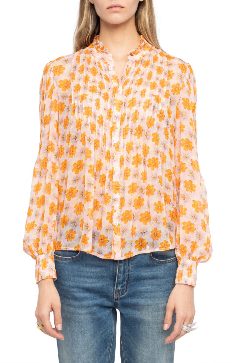 Zadig & Voltaire Timz Mousseline Floral Top, Alternate, color, Cream