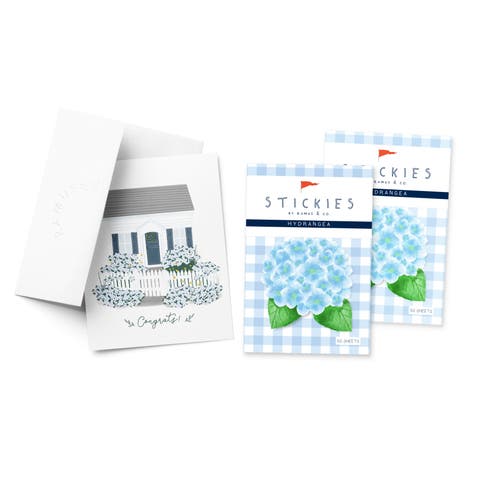 Hydrangea 3" x 3" 50-Sheet Sticky Notes (2-Pack) & Cottage Greeting Card Combo