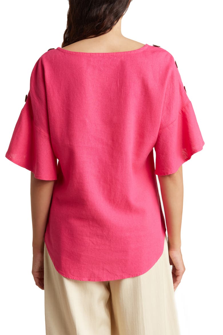 Round Neck Button Detail Linen Blend Top, Alternate, color, FUCHSIA