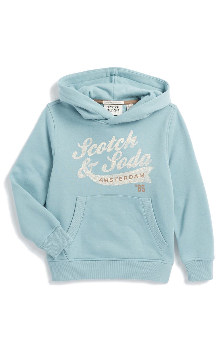 Scotch & Soda Kids' Graphic Logo Hoodie, Main, color, Light Blue