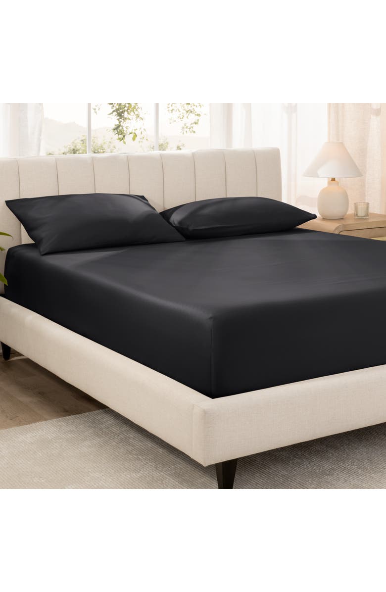 Bare Home 400 Thread Count Organic Cotton Sateen Fitted Sheet, Alternate, color, Black
