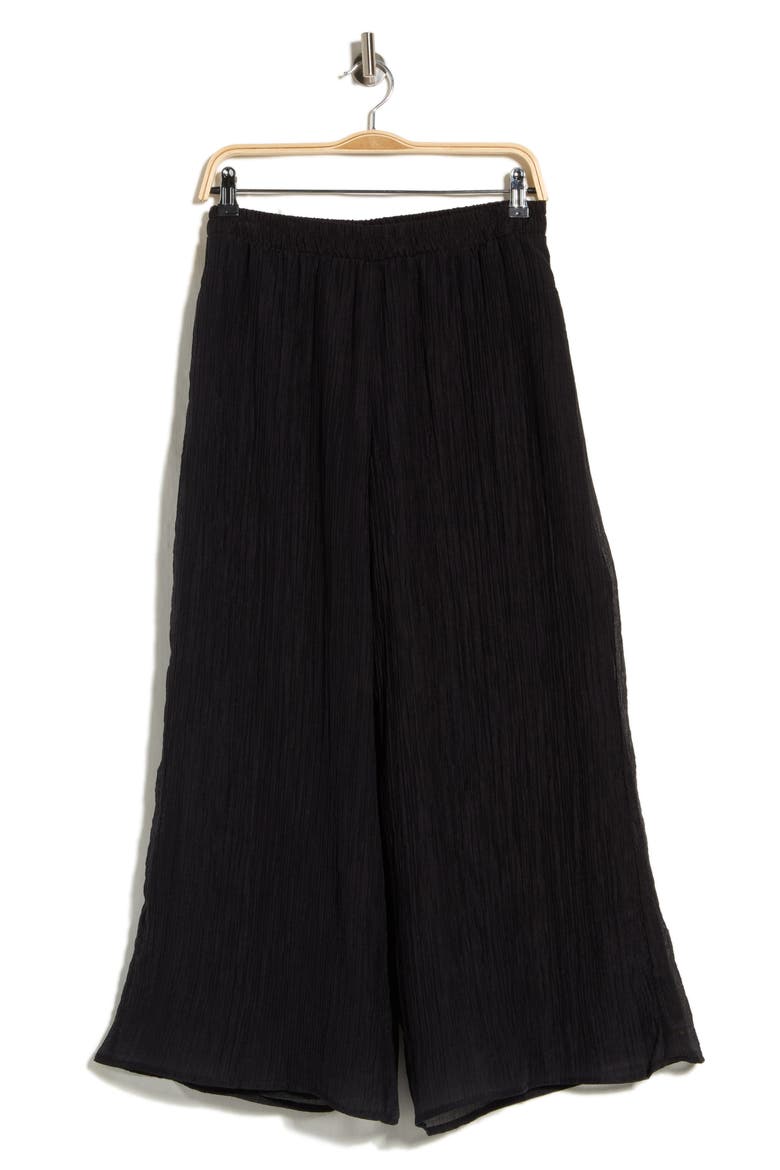 Plissé Pleats Pull-On Wide Leg Pants, Main, color, RICH BLACK