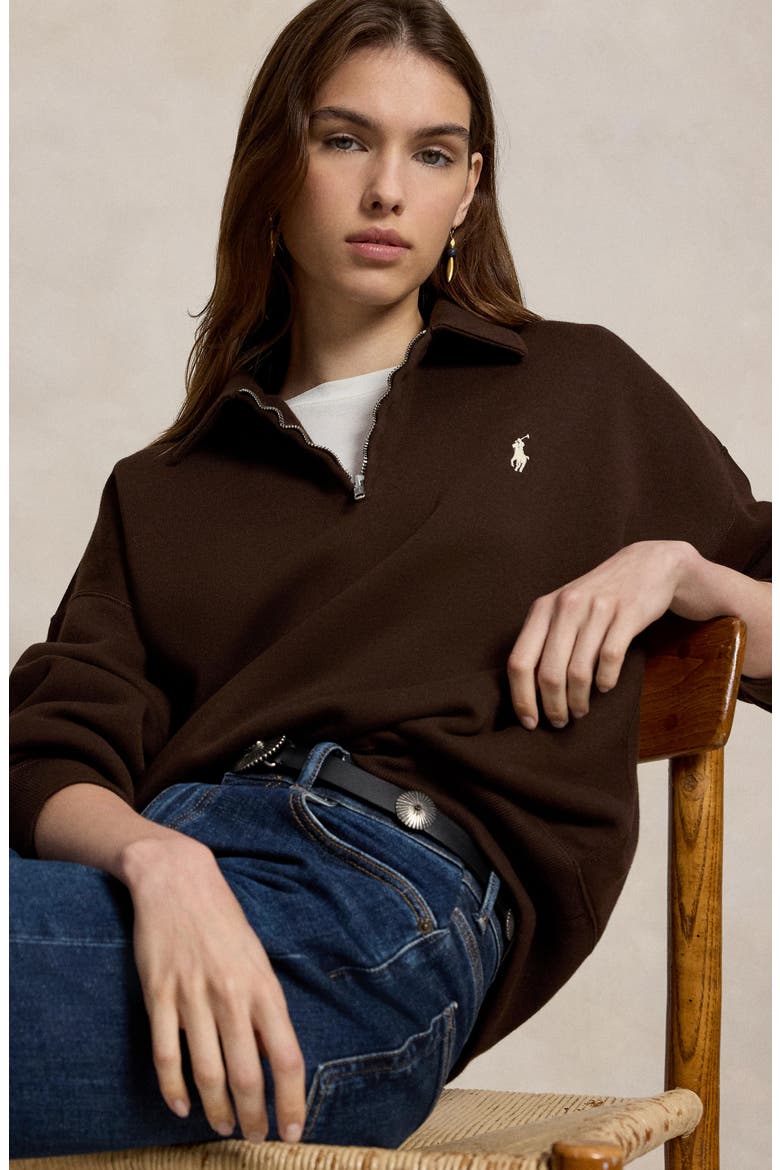 Arctic Fleece Quarter Zip Pullover, Alternate, color, BROWN