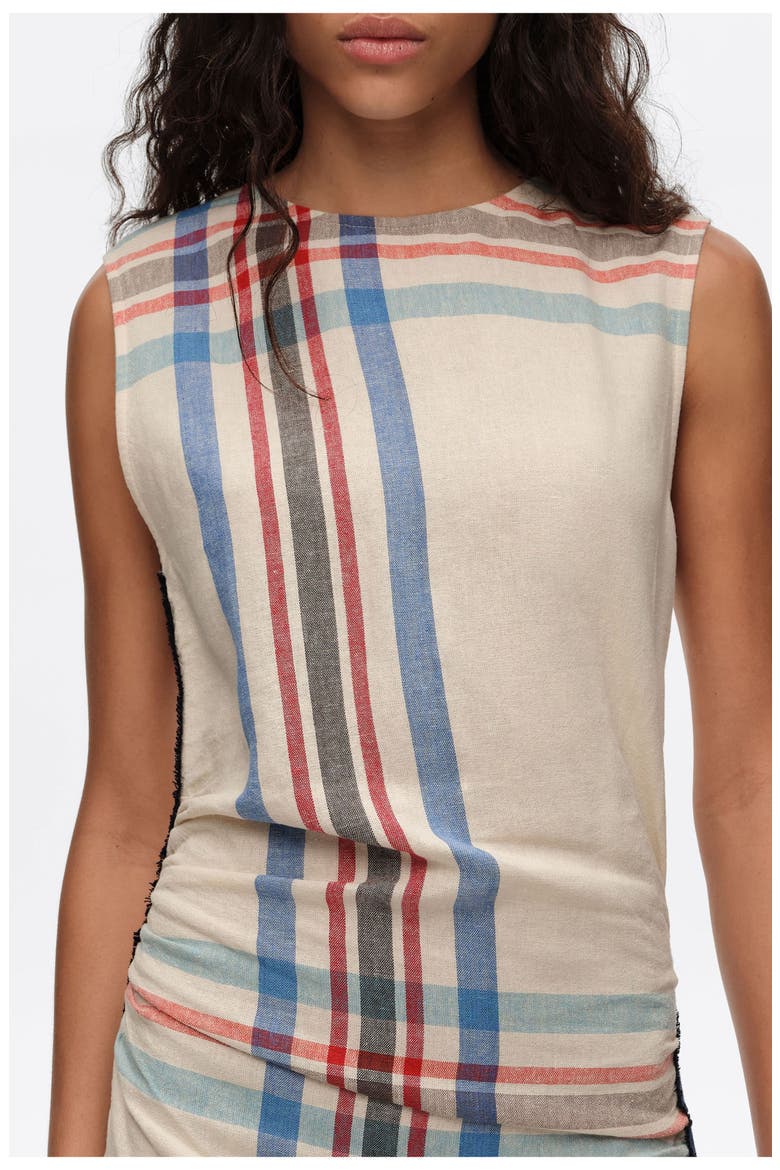 Linen Striped Sleeveless Dress With Overlay Strap, Alternate, color, IVORY