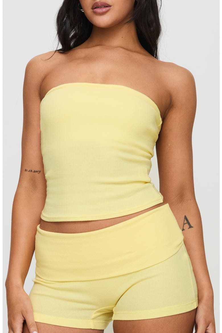 Baseline Strapless Rib Stretch Cotton Top, Main, color, YELLOW