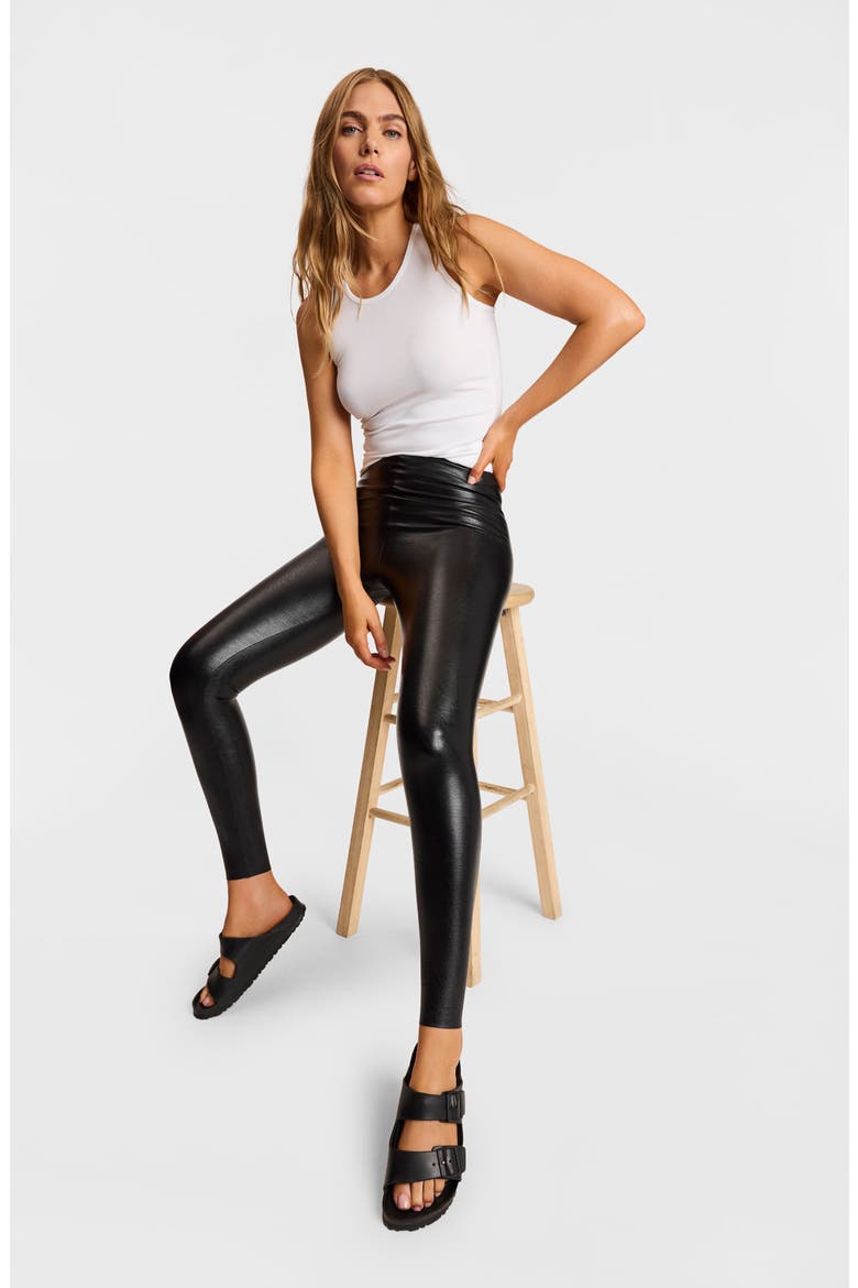 Control Top Faux Leather Leggings, Alternate, color, BLACK