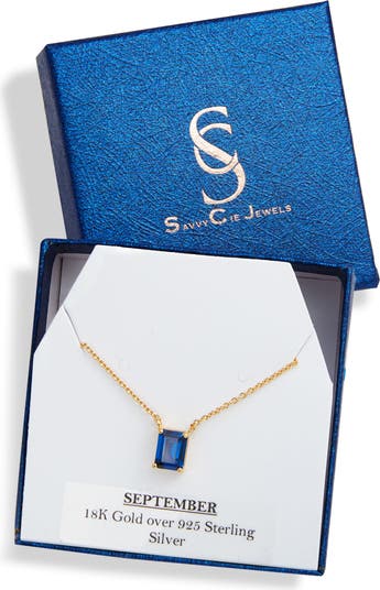 Vermeil Emerald Cut CZ Birth Stone Box Cut Necklace