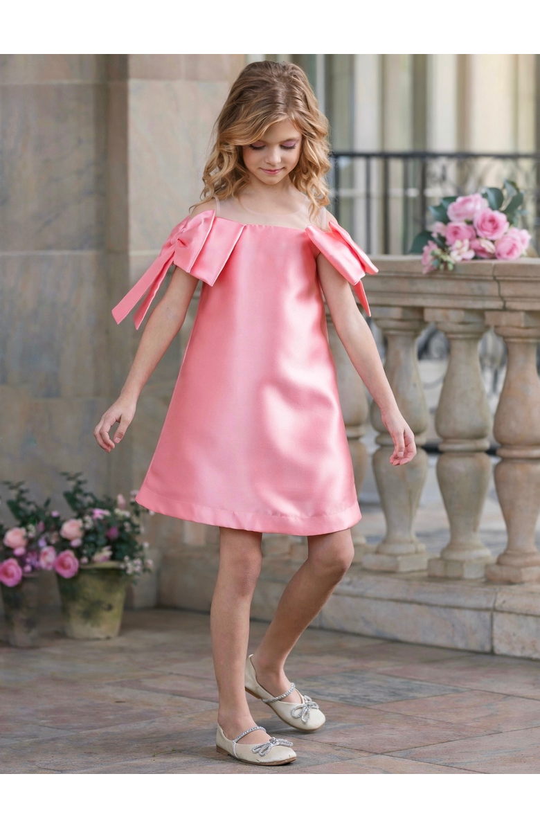 Mia Belle Girls Beautiful Bow Shoulder Party Dress, Alternate, color, Pink