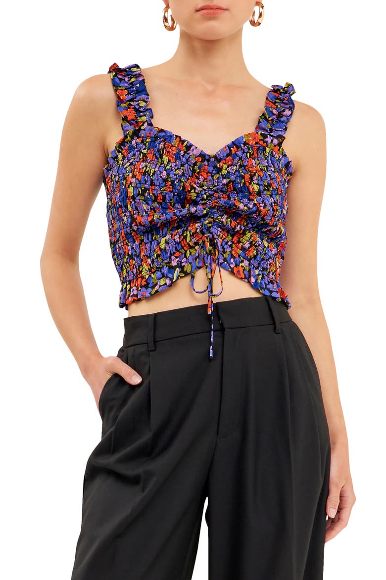 Floral Print Smocked Tank, Alternate, color, BLACK MULTI