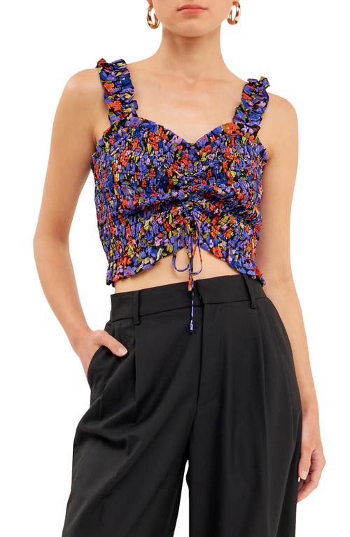 Shop Endless Rose Floral Print Smocked Tank In Black Multi