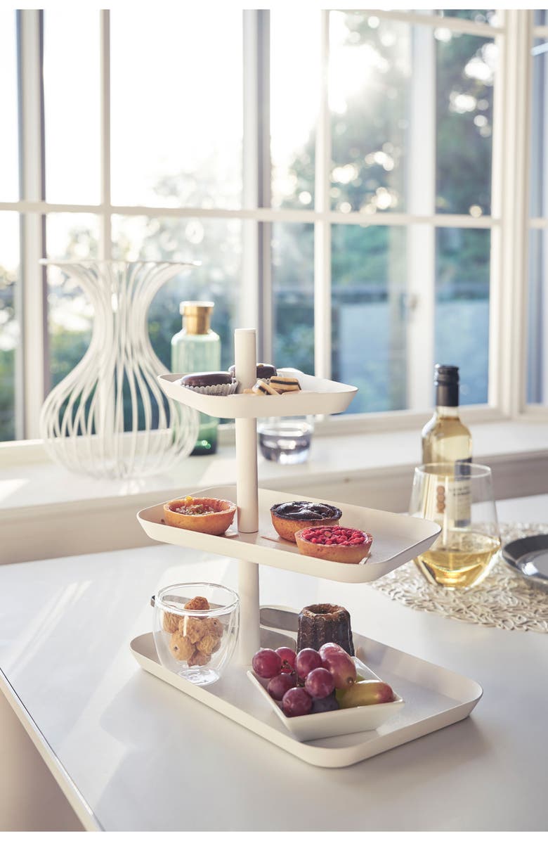 Yamazaki Tower Three-Tier Steel Serving Stand, Alternate, color, White