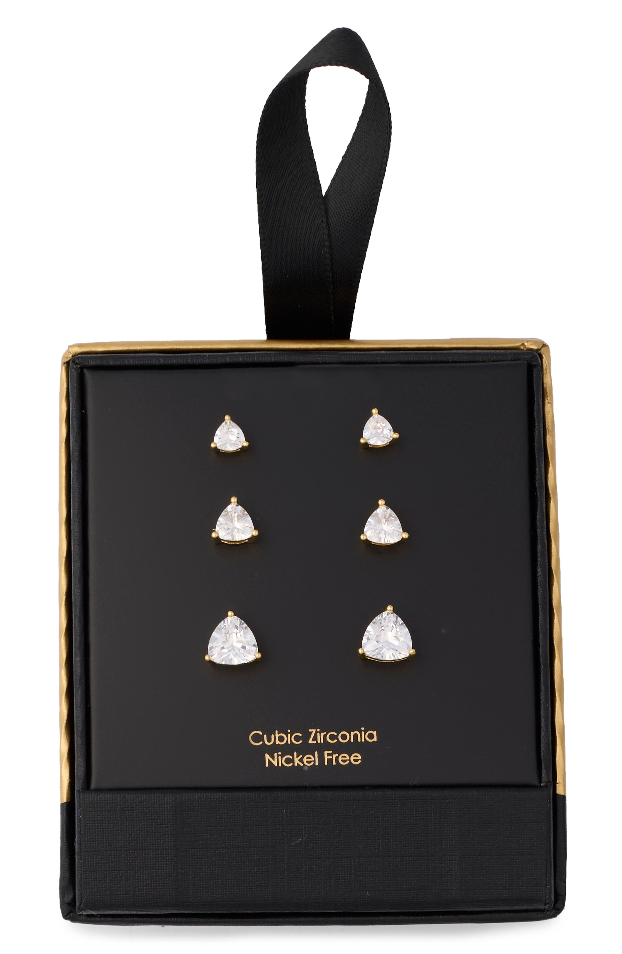 3-Pack Cubic Zirconia Trillion Cut Stud Earrings