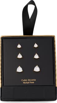 NORDSTROM RACK 3-Pack Cubic Zirconia Trillion Cut Stud Earrings