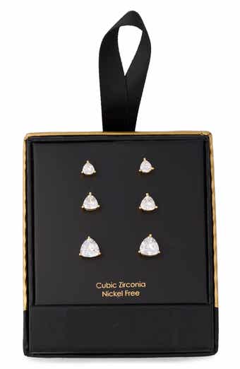 3-Pack Cubic Zirconia Trillion Cut Stud Earrings
