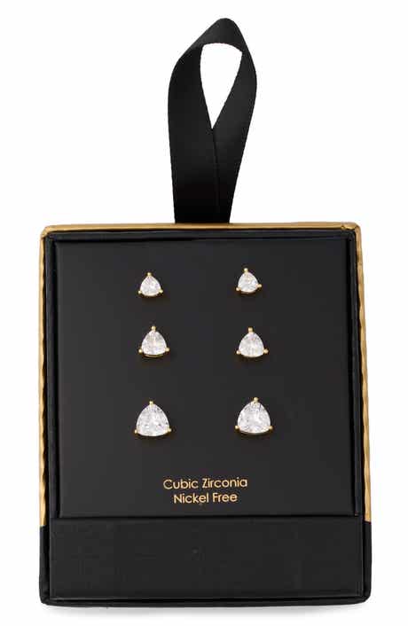 3-Pack Cubic Zirconia Trillion Cut Stud Earrings