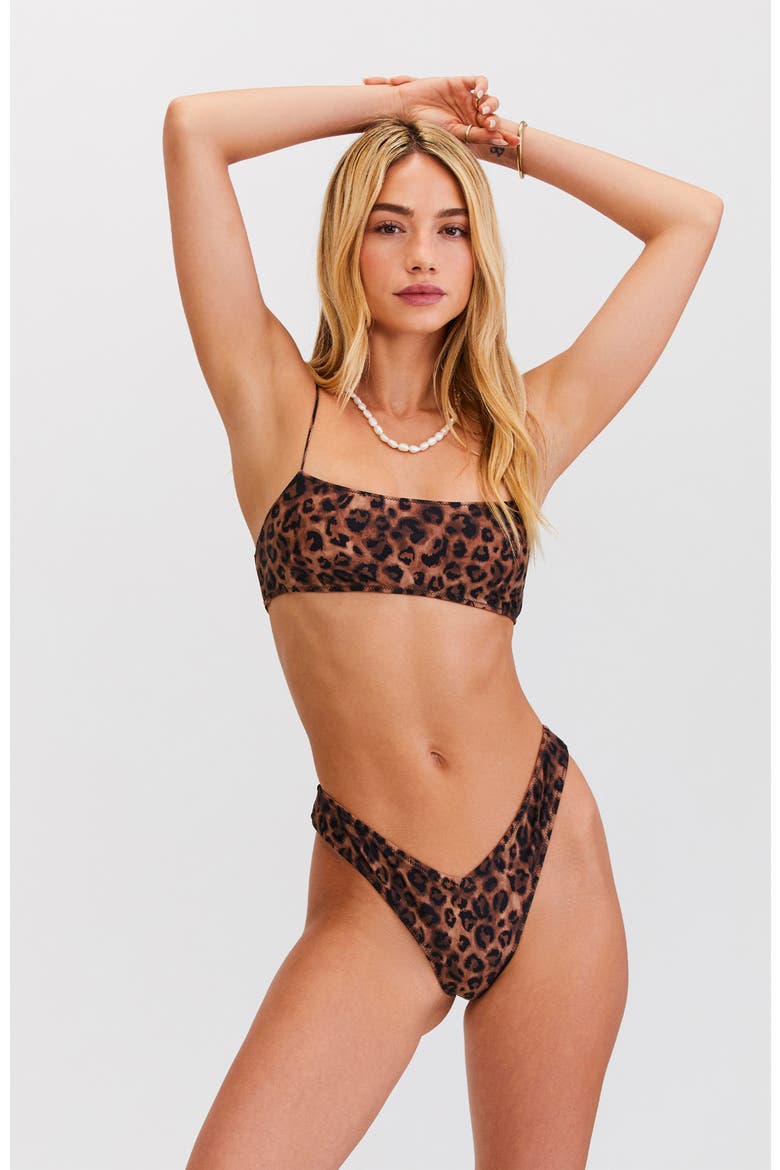 Le Sporty High Leg Cheeky V Front Bikini Bottom, Alternate, color, LEOPARD