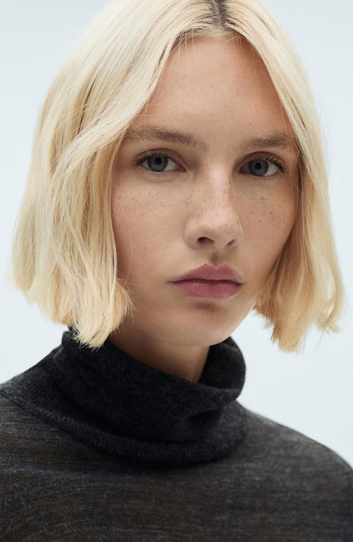 Shop Mango Semisheer Turtleneck Sweater In Dark Heather Grey