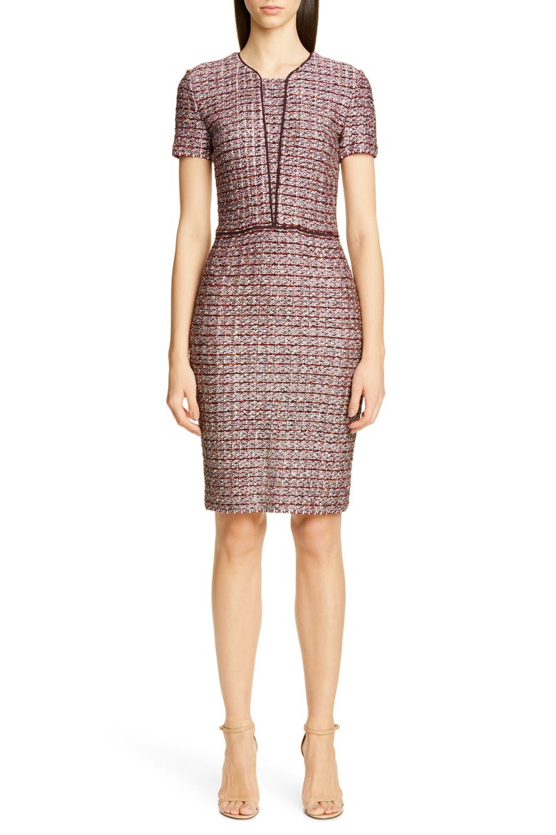 Multitexture Inlay Knit Sheath Dress, Main, color, CASSIS/ CAVIAR/ PEACH MULTI