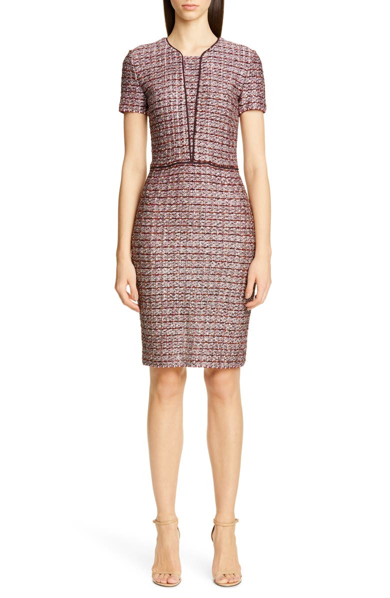 St. John Collection Multitexture Inlay Knit Sheath Dress, Main, color, 