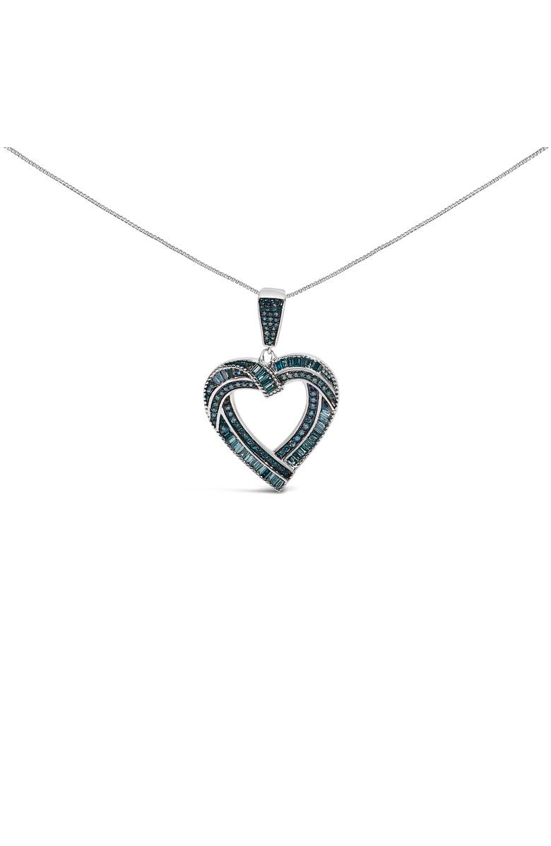 Haus of Brilliance .925 Sterling Silver 1.00 Cttw Baguette and Round Blue Diamond Open Heart Pendant Necklace, Main, color, Silver