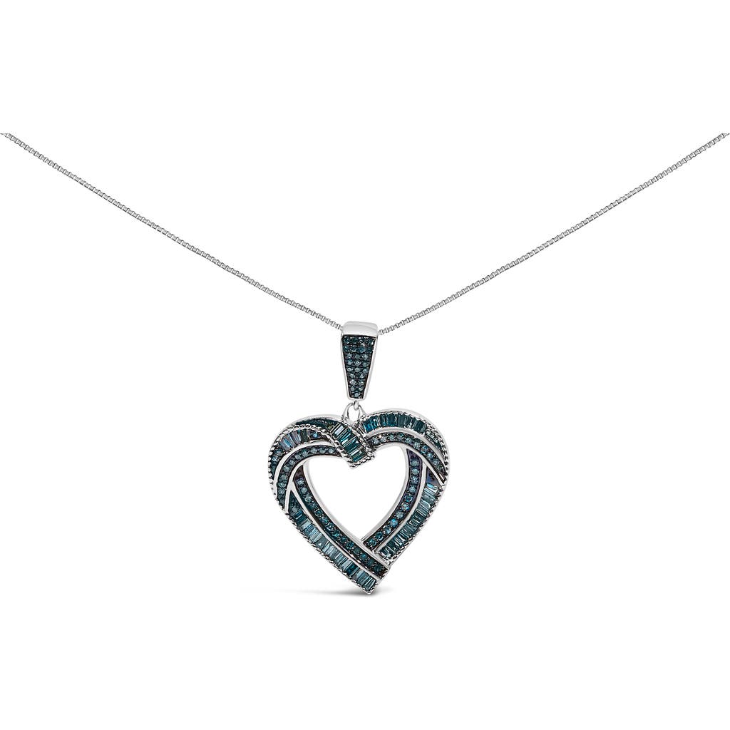 Haus of Brilliance .925 Sterling Silver 1.00 Cttw Baguette and Round Blue Diamond Open Heart Pendant Necklace at Nordstrom