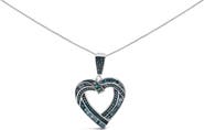 Haus of Brilliance .925 Sterling Silver 1.00 Cttw Baguette and Round Blue Diamond Open Heart Pendant Necklace