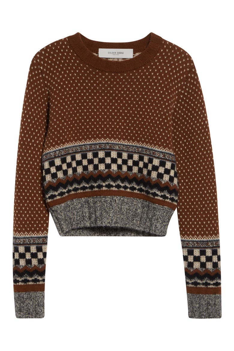Journey Intarsia Crop Sweater, Alternate, color, BROWN/ BLACK/ WHITE