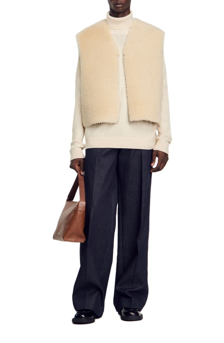 SANDRO Sleeveless shearling cardigan, Alternate, color,