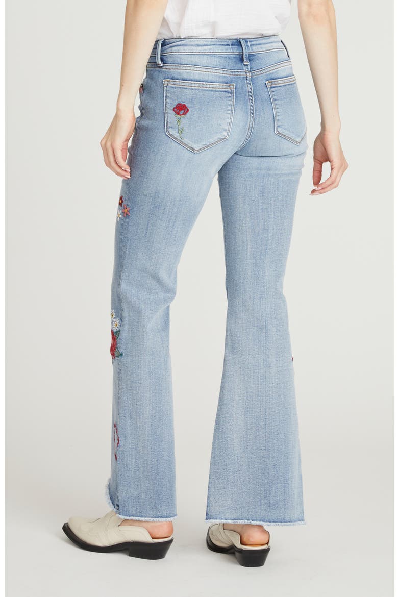 Eva Love Letters Embroidered Flare Jeans, Alternate, color, LIGHT WASH