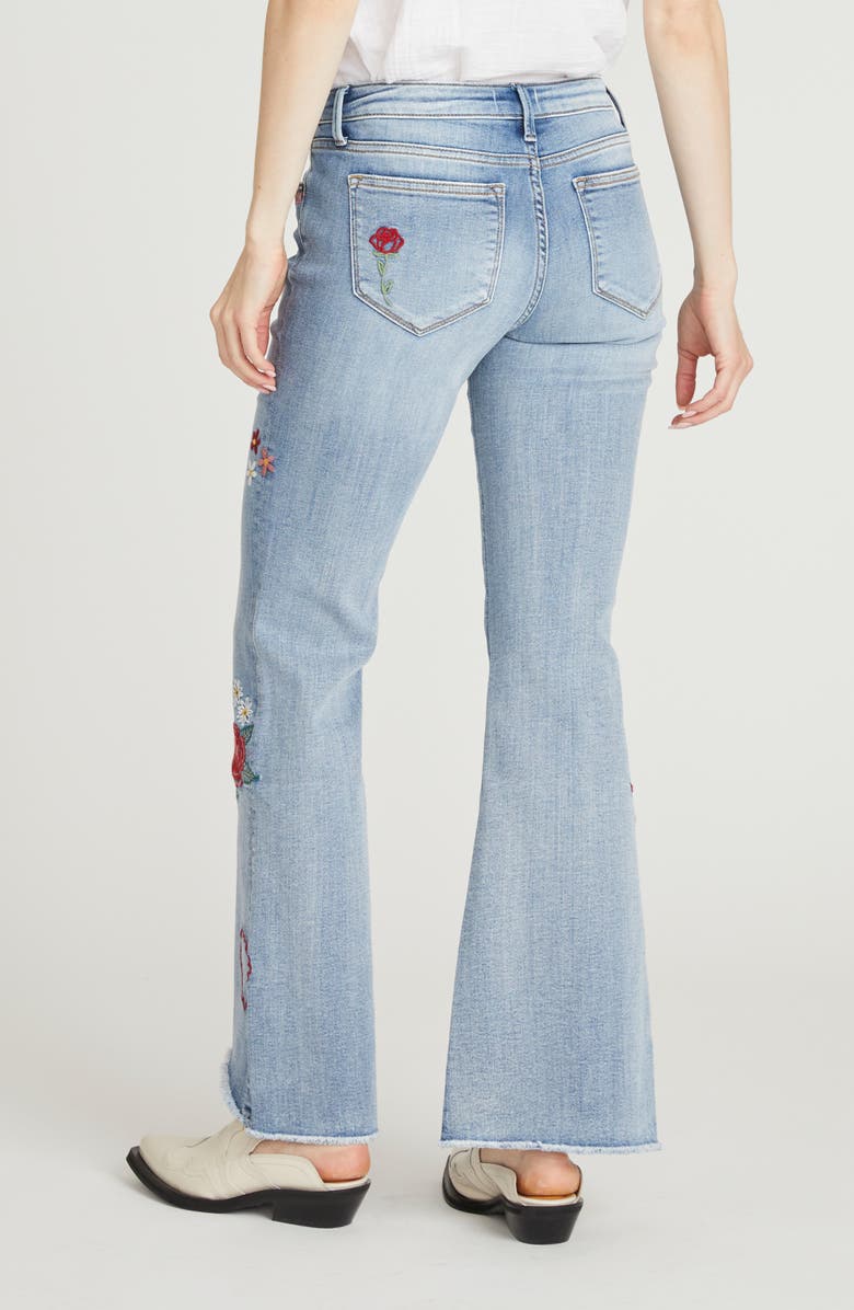 Driftwood Eva Love Letters Embroidered Flare Jeans, Alternate, color, Light Wash