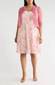 Connected Apparel Floral Chiffon Dress & Lace Shrug Set
