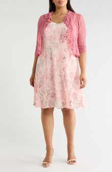 Connected Apparel Floral Chiffon Dress & Lace Shrug Set